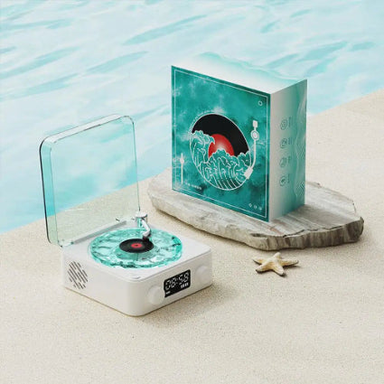 Altavoz Bluetooth con reproductor de vinilo y ruido blanco, altavoz tocadiscos retro, ayuda para dormir, altavoz con forma de vitrola y luz RGB