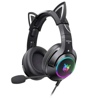 Auriculares con cable para juegos de niñas, para montar en la cabeza