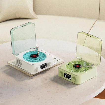 Altavoz Bluetooth con reproductor de vinilo y ruido blanco, altavoz tocadiscos retro, ayuda para dormir, altavoz con forma de vitrola y luz RGB