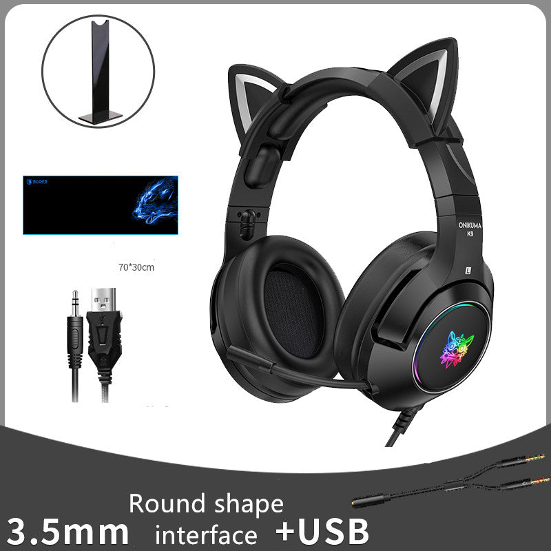 Auriculares con cable para juegos de niñas, para montar en la cabeza
