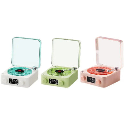 Altavoz Bluetooth con reproductor de vinilo y ruido blanco, altavoz tocadiscos retro, ayuda para dormir, altavoz con forma de vitrola y luz RGB