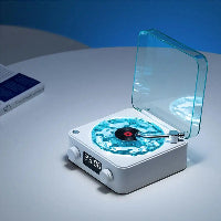 Altavoz Bluetooth con reproductor de vinilo y ruido blanco, altavoz tocadiscos retro, ayuda para dormir, altavoz con forma de vitrola y luz RGB