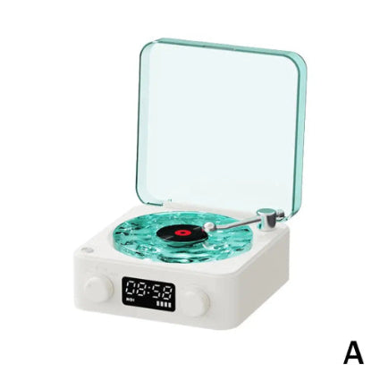 Altavoz Bluetooth con reproductor de vinilo y ruido blanco, altavoz tocadiscos retro, ayuda para dormir, altavoz con forma de vitrola y luz RGB